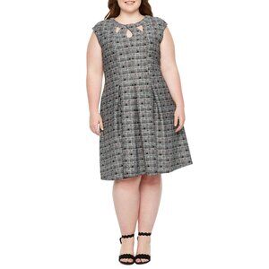 NWT Danny & Nicole Fit & Flare Black Garnet Plaid w/Black Velvet Dots Dress 24W